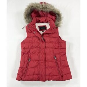 Banana Republic Faux Fur Hood Puffer Vest Y2K Apres-Ski Old Money Red Women's S